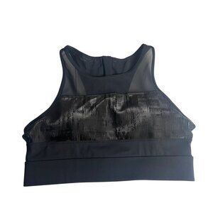 Zyia Size Large Sports Bra Metallic All Star Zip Back Mesh Black Gym Workout
